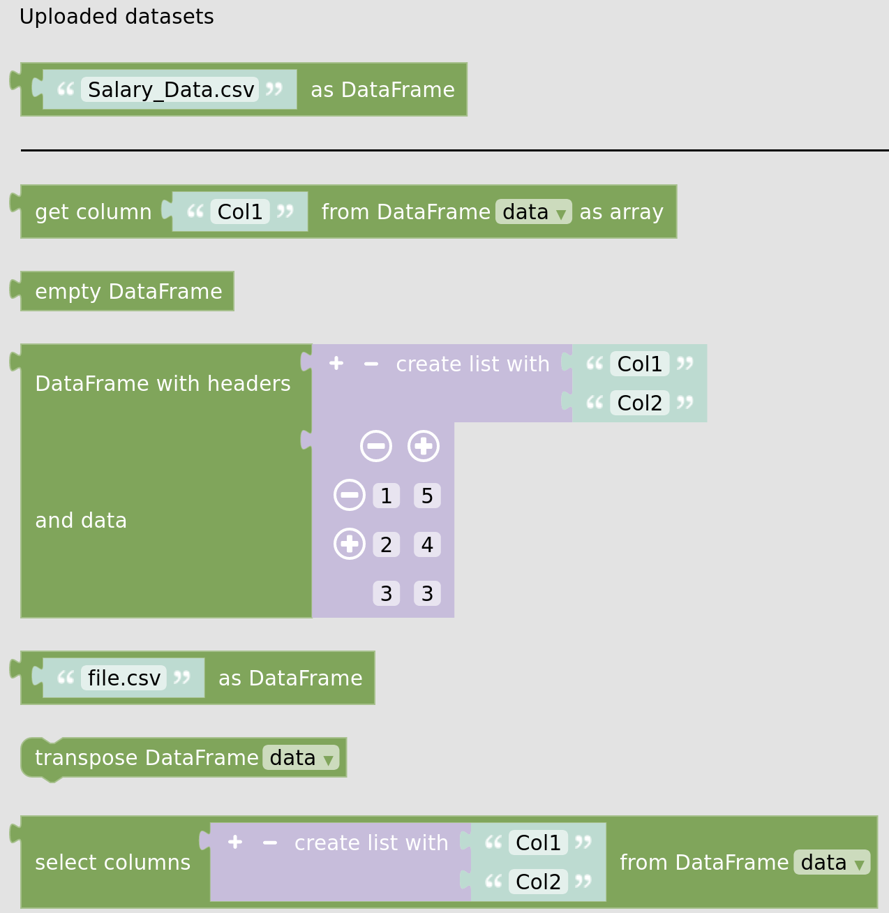 Screenshot of blocks in DataFrames category